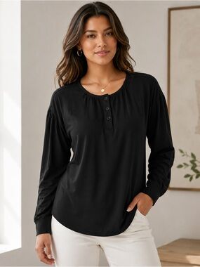 HALARA Black Peasant Blouse Women’s Small Gathered Neck Puff Sleeve NWT